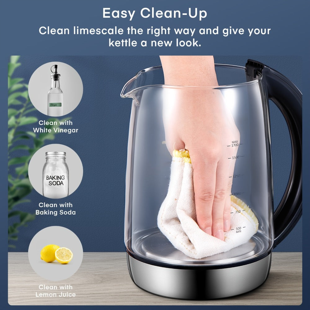 1.7L Glass Tea Kettle with 1200W Heating, Nine Temperature Presets, Removable Infuser and 2-Hour Keep Warm