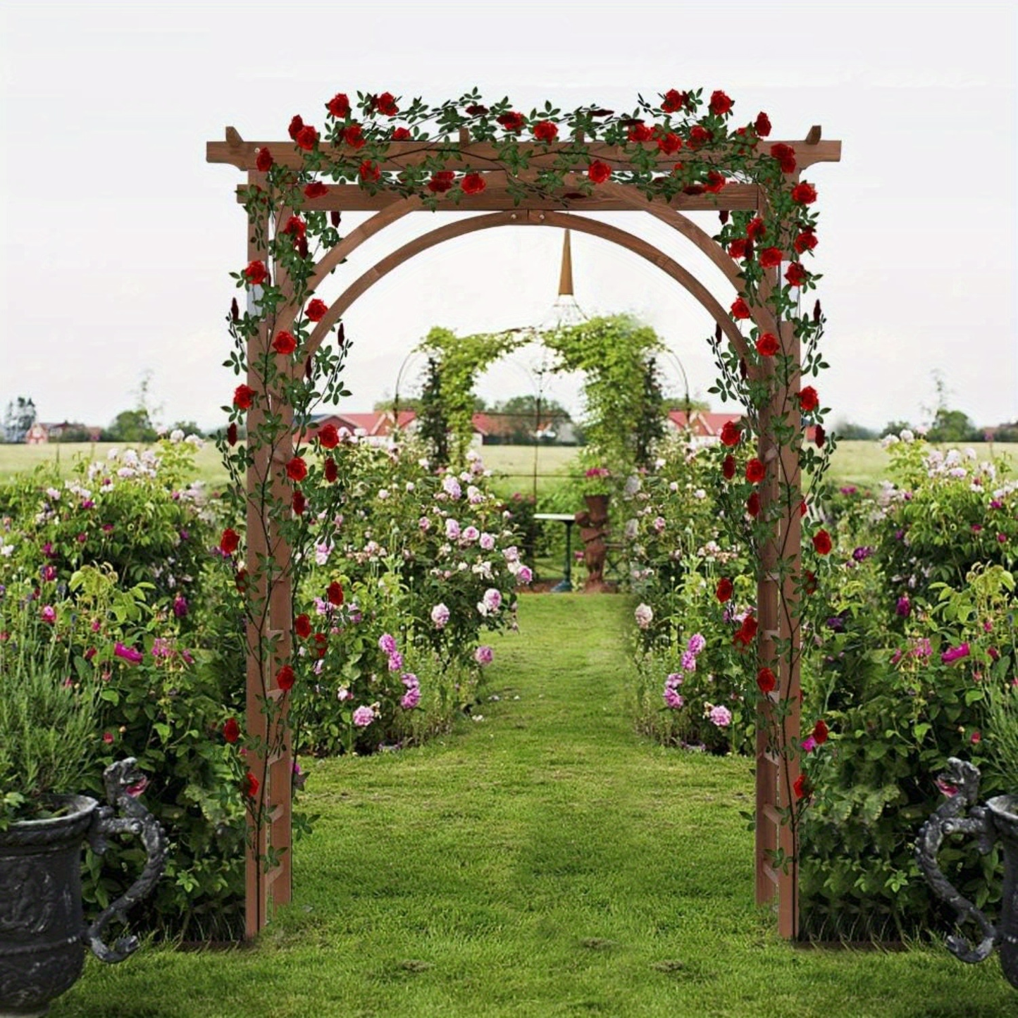 85" Brown Wooden Wedding Arch – Garden Arbor for Ceremonies, Plant Trellis, Backyard Pergola, And Christmas Decoration