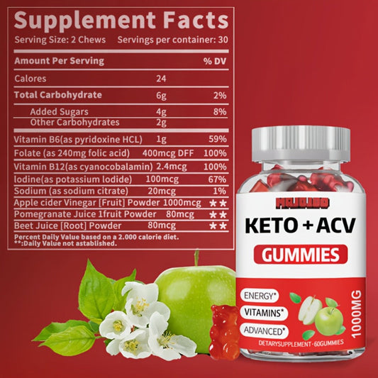 Apple Cider Vinegar Gummies with Pomegranate, Beet Juice & B12, Vegan Keto ACV Gummies for Weight Management