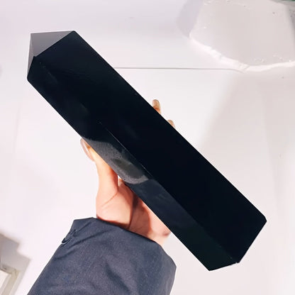Black Obsidian Crystal Tower Natural Hexagonal Pillar Obelisk Generator for Home Decor Meditation Healing Crystal Feng Shui Office Holiday