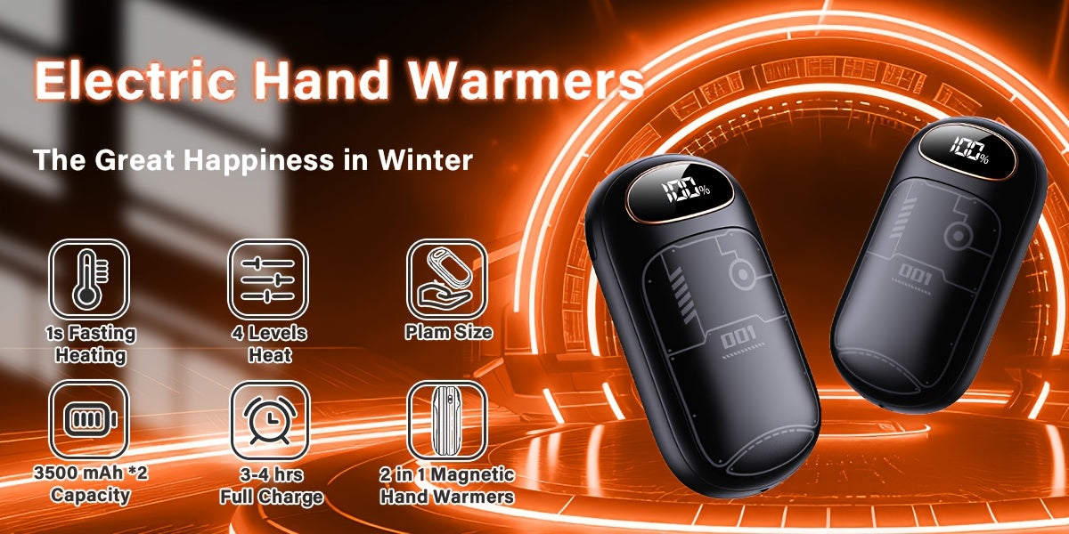 Rechargeable Hand Warmers 2-Pack – 2-in-1 Electric Hand Warmer & Power Bank with LED Display, Heats Up to 131°F, USB-C Fast Charge