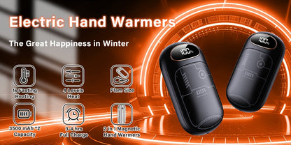 Rechargeable Hand Warmers 2-Pack – 2-in-1 Electric Hand Warmer & Power Bank with LED Display, Heats Up to 131°F, USB-C Fast Charge