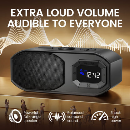 Bluetooth Speaker with Digital Alarm Clock, Fixed-Time Alarm, HD Sound, TWS Stereo Pairing, USB TF Card AUX Input
