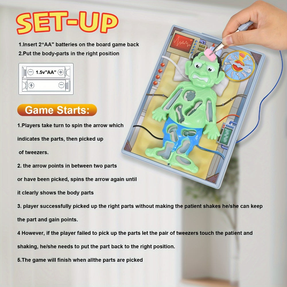 Operation Monster Board Game for Kids, Steady Hand Skill Game with Tweezers, 3D Monster Pieces, Fun Family Game Night for Ages 3+