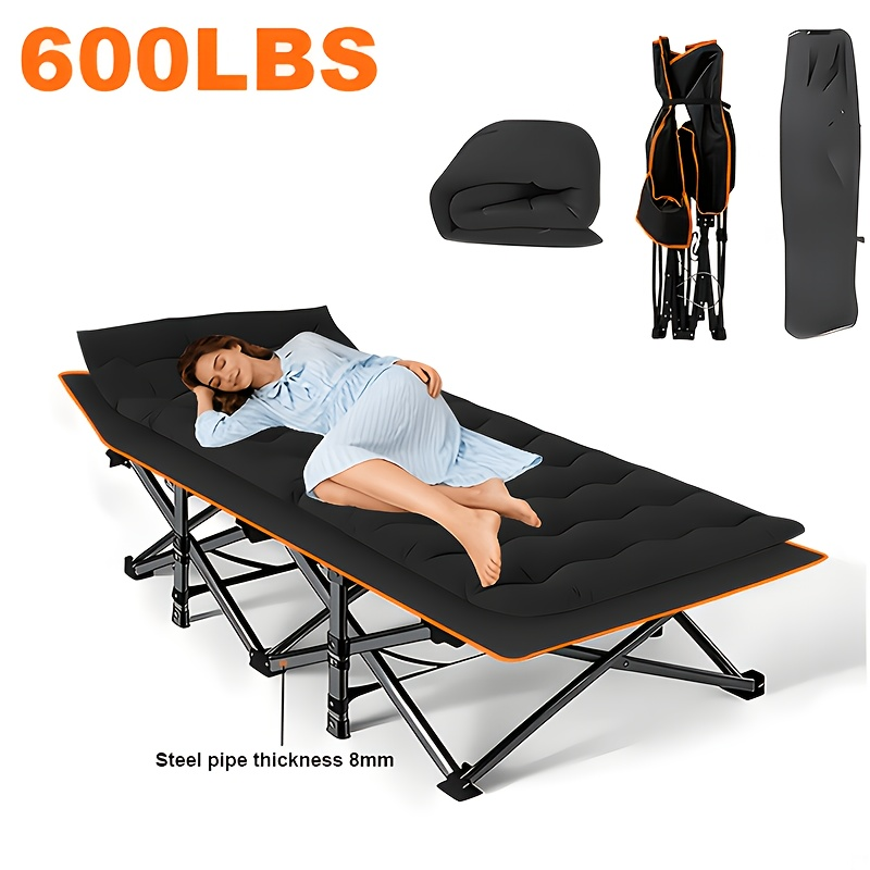 Padded Folding Camping Cot with Carry Bag in Black or Gray and Three Frame-Tube Checkout Options