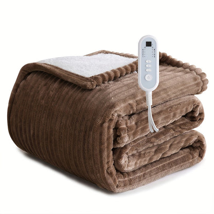 Electric Blanket with Temperature Control and Timer, Extra Large Flannel Heated Blanket, 8 Levels Auto-Off