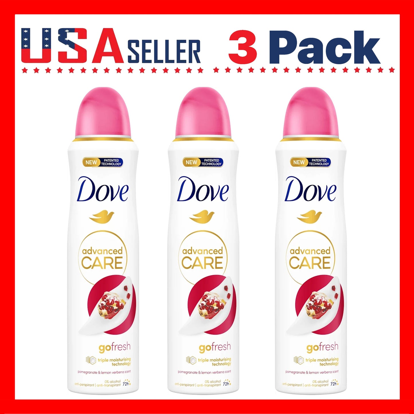 Pomegranate & Lemon Verbena Body Spray for Women Dove Go Fresh 150ml Long Lasting Freshness Quick Dry Invisible No White Marks Non-Sticky