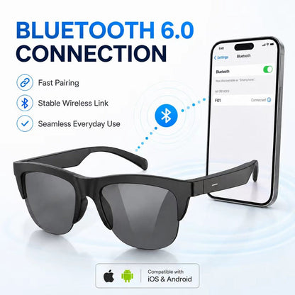 Smart Audio Glasses Open Ear Wireless HD Immersive Sound for Bedside Audio, Alarms and Room Entertainment