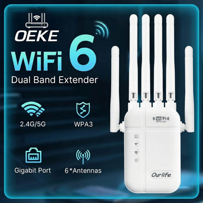 5000 Sq Ft WiFi Signal Booster Alexa Compatible – 6-Antenna Extender Covers 52 Devices, Ethernet Port, 1-Button WPS Setup
