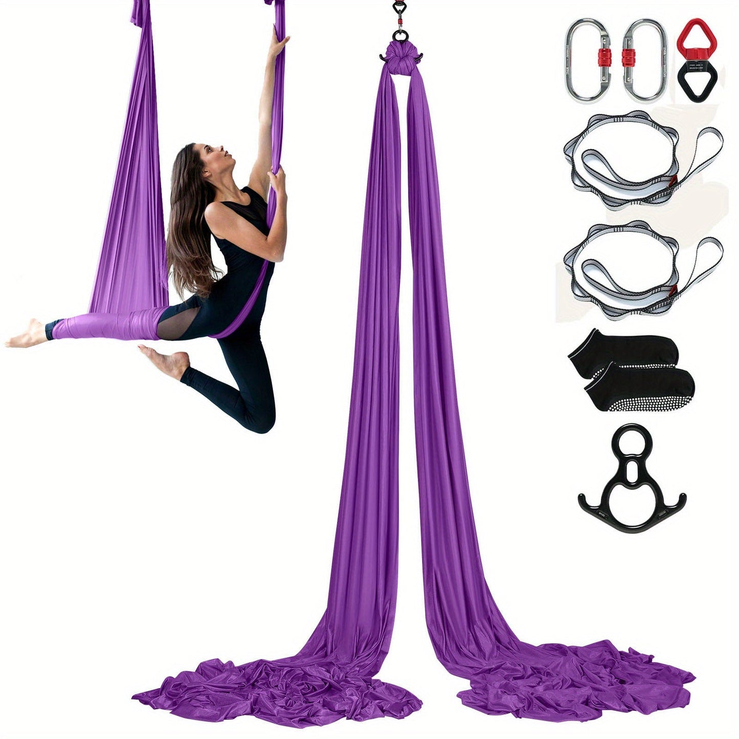 Aerial Yoga Hammock Kit 8.7 Yards – 100GSM Nylon Anti-Gravity Yoga Swing with Full Rigging Hardware, Aerial Silk for All Levels