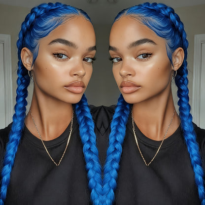 Lace Front Wig Braided Synthetic Style, 26-Inch 13x4 Front with Five Color Options and 250% Density