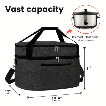 Slow Cooker Bag Insulated Carrier for 6-8 Quart Oval Crockpot, 2-Layer Waterproof Travel Bag with Handle, Keeps Food Warm for Potlucks