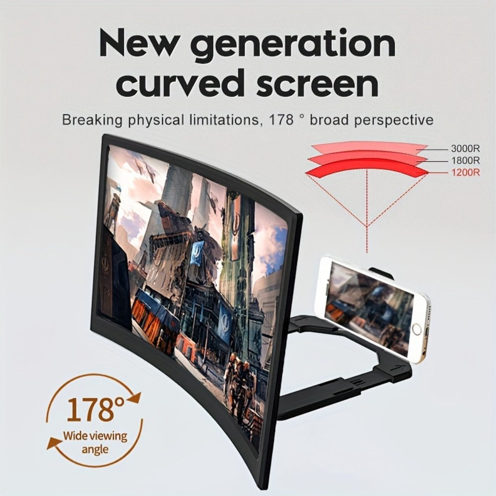 Screen Magnifier for Phone 12 Inch HD Curved Lens – 1:1 No-Distortion Enlarger, Foldable Portable Stand, Eye Protection for Movies Video