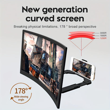 Screen Magnifier for Phone 12 Inch HD Curved Lens – 1:1 No-Distortion Enlarger, Foldable Portable Stand, Eye Protection for Movies Video