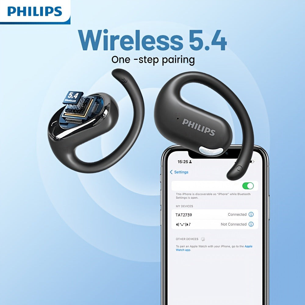 Philips TAT2739 Open Air Earbuds Wireless Bluetooth 5.3 Ear Hook Headphones with Wireless Charging Case