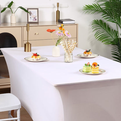 Spandex Stretch Fitted Tablecloths 2pcs 3pcs – 4ft 6ft 8ft Rectangular Elastic Table Covers, Wrinkle-Resistant in Black & White for Wedding