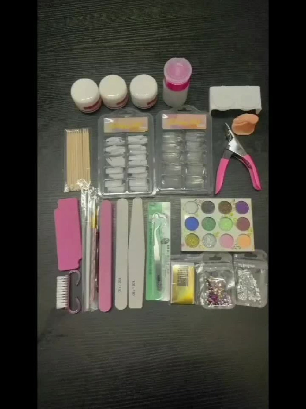 Acrylic Nail Kit 23-in-1 Complete Set with 12 Glitter Colors White & Pink Powder – DIY Nail Extension System No Glue No Liquid Needed
