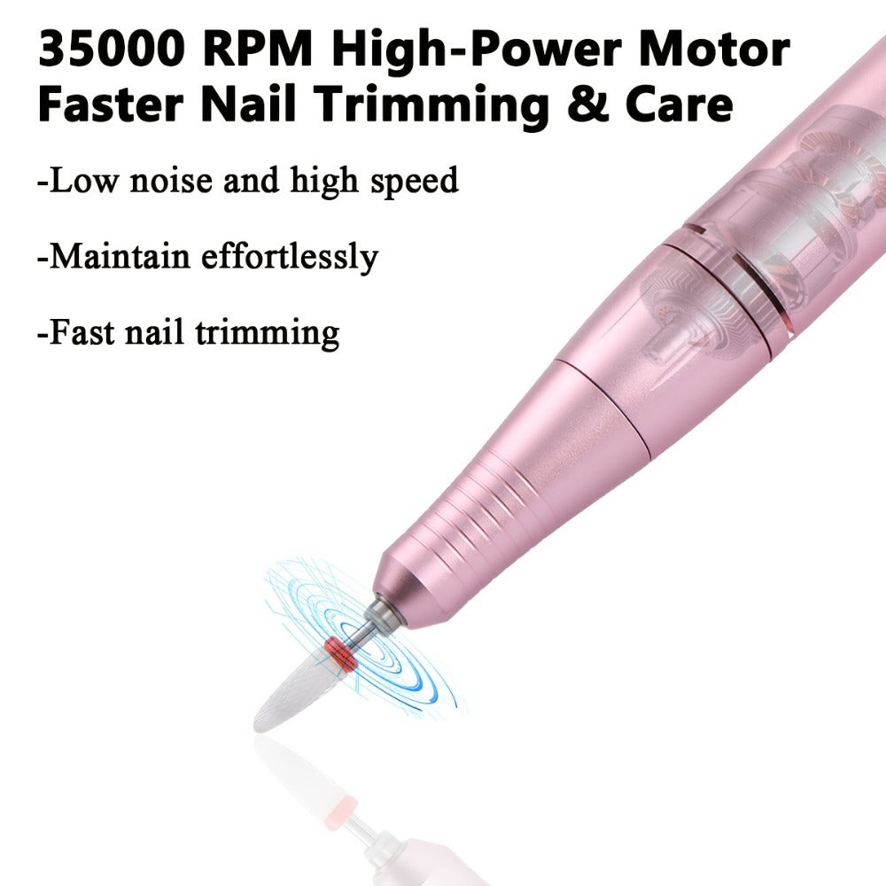 Electric Nail Drill 35000 RPM USB Rechargeable Pen with Digital Display and Three Color Options