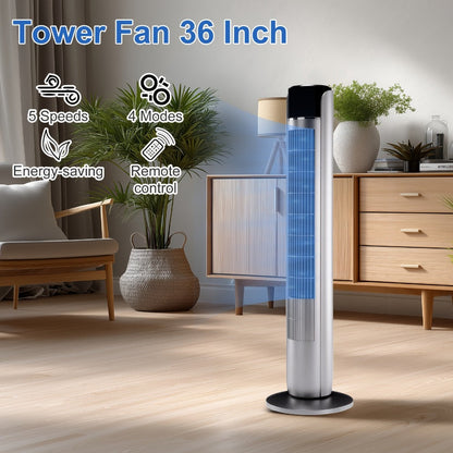 36-Inch Floor-Standing Tower Fan with Remote Control, 9.84-Inch Base and Titanium Gray or Black Finish