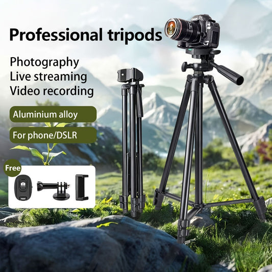 50-Inch Aluminum Camera Tripod with Pan-and-Tilt Head, Quick-Release Plate, Phone Clip and Carrying Bag in Black