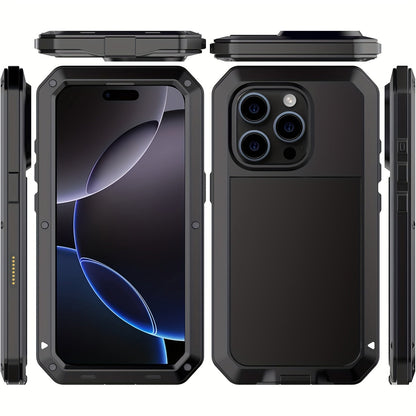 Metal Silicone Heavy Duty iPhone Case Full Body Protection – Anti-Drop Dustproof Shockproof Cover for iPhone 11 12 13 14 15 16 17 Air Plus