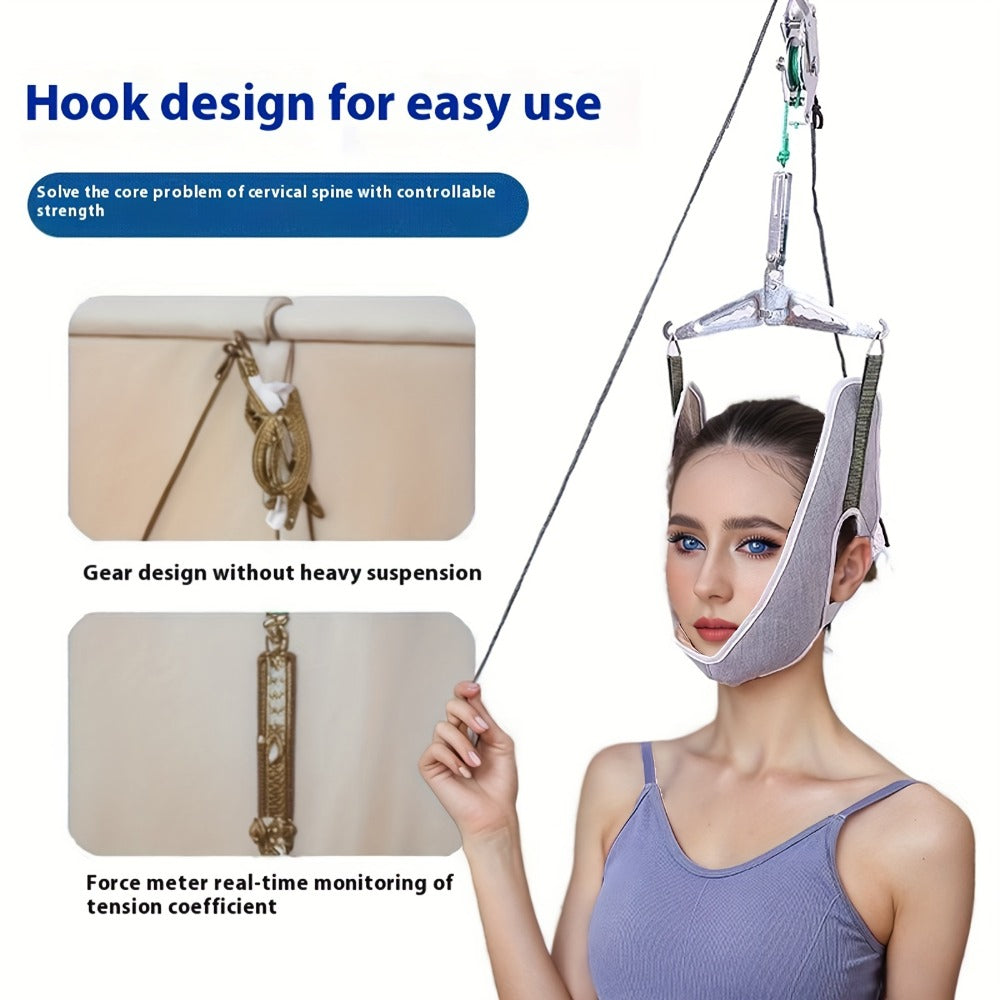 Cervical Traction Device with Handle, Adjustable Neck Traction Belt & Shoulder Massager, Spinal Decompression Pillow for Tension