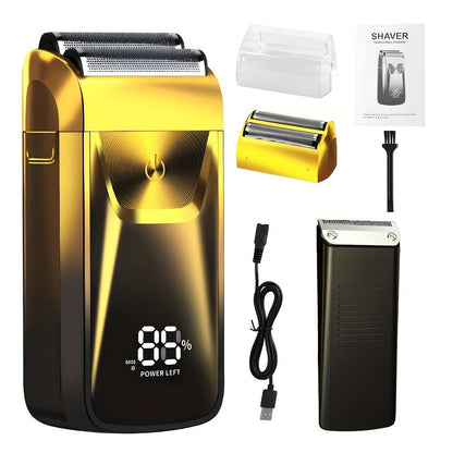 Bald Head Shaver & Beard Trimmer 2-in-1 Electric USB Rechargeable – Aluminum Foil Razor Professional Hair Clipper Grooming Tool for Men