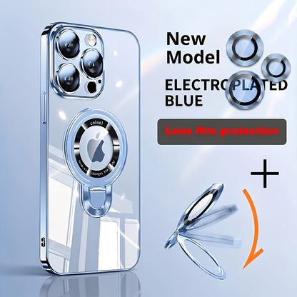 Magnetic iPhone Case Electroplated PC Shockproof Clear Back U-Shield Kickstand Lens Protector for iPhone 17 Pro Max 17 Pro 17 Air 17 16 15