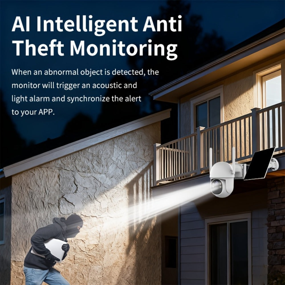Two-Camera Solar Outdoor Security Set with Two Panels, Full-Color Night View Label and Two-Way Audio