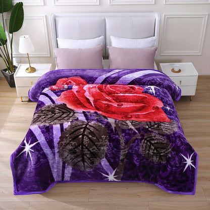 Reversible Plush Blanket 2-Ply 520GSM Milk Velvet - Queen King Size Blanket with Vibrant Animal & Floral Designs
