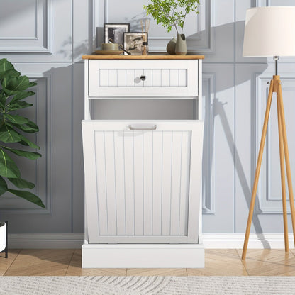 Tilt Out Trash Cabinet Freestanding Kitchen Garbage Cabinet with Cutting Board & Drawer, Wood Hideaway Recycling Station