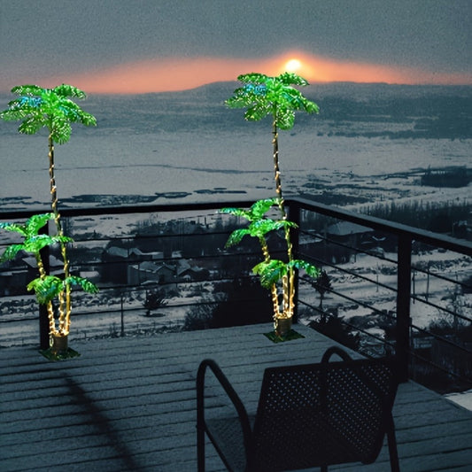 Lighted Artificial Palm Tree Solar Powered 7FT with 3 Trunks & 260 LED Lights, 8 Lighting Modes 2600mAh Battery
