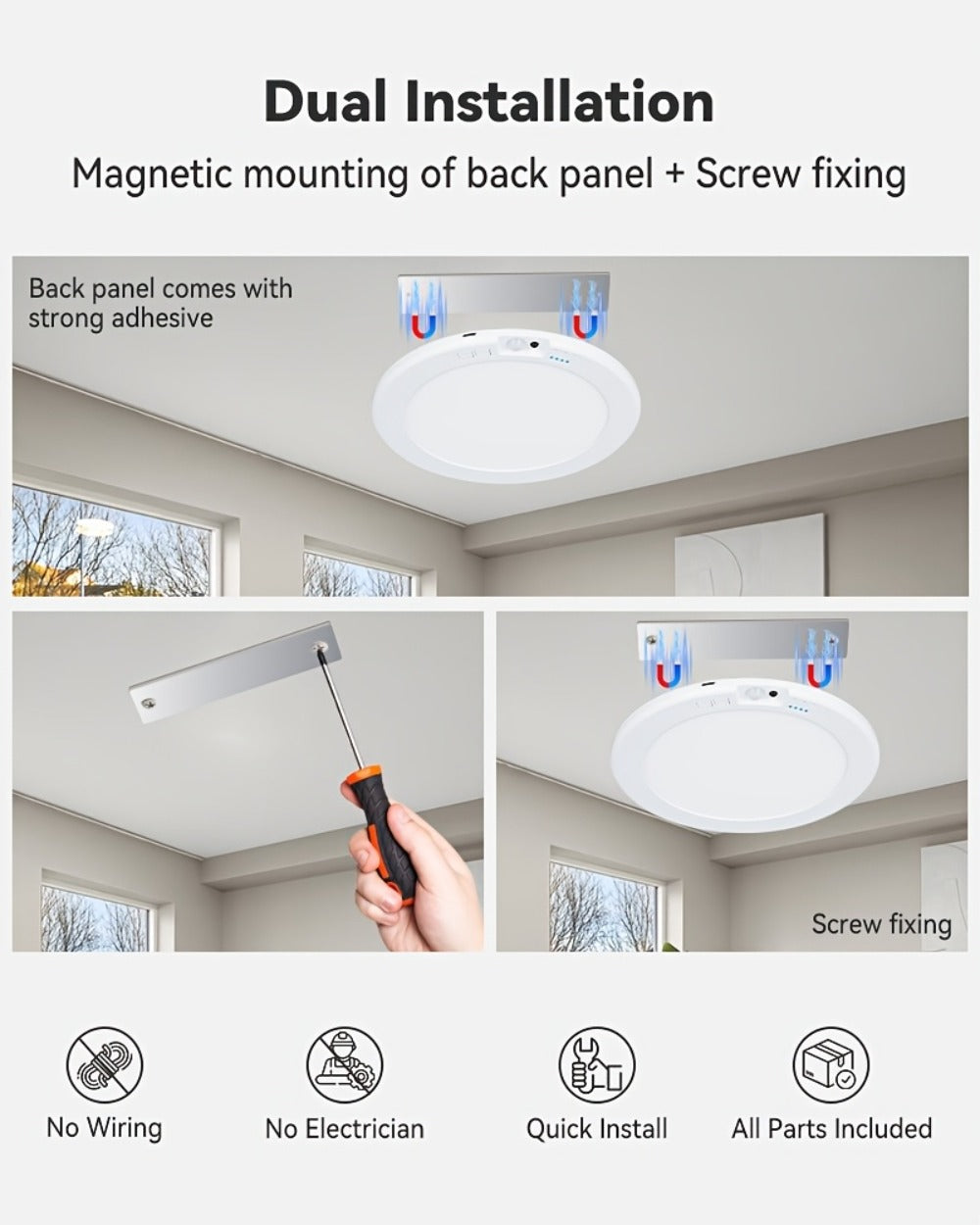 LED Ceiling Light, Wireless Motion Sensor 2 Pack 5500mAh Rechargeable, Remote Control, 3 Brightness Modes