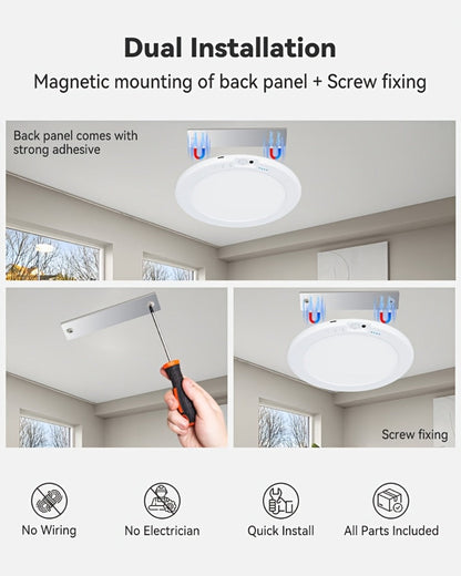 LED Ceiling Light, Wireless Motion Sensor 2 Pack 5500mAh Rechargeable, Remote Control, 3 Brightness Modes