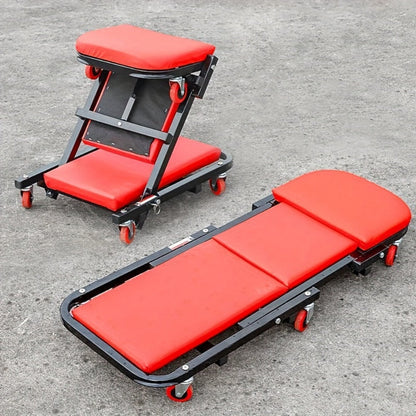 Mechanic Creeper Seat & Rolling Work Stool – Foldable 2-in-1 Auto Repair Crawler, 300 lb Capacity, Adjustable Height, 6 Swivel Wheels