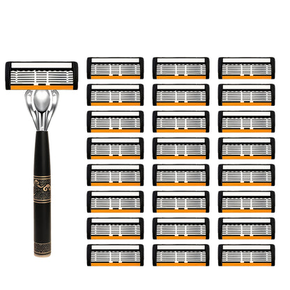 Men's Razor 6-Layer Blade Refill Kit with Handle Smooth Precise Shaving – Multiple Options 6 12 24 30 36 Blades Cartridge Razor