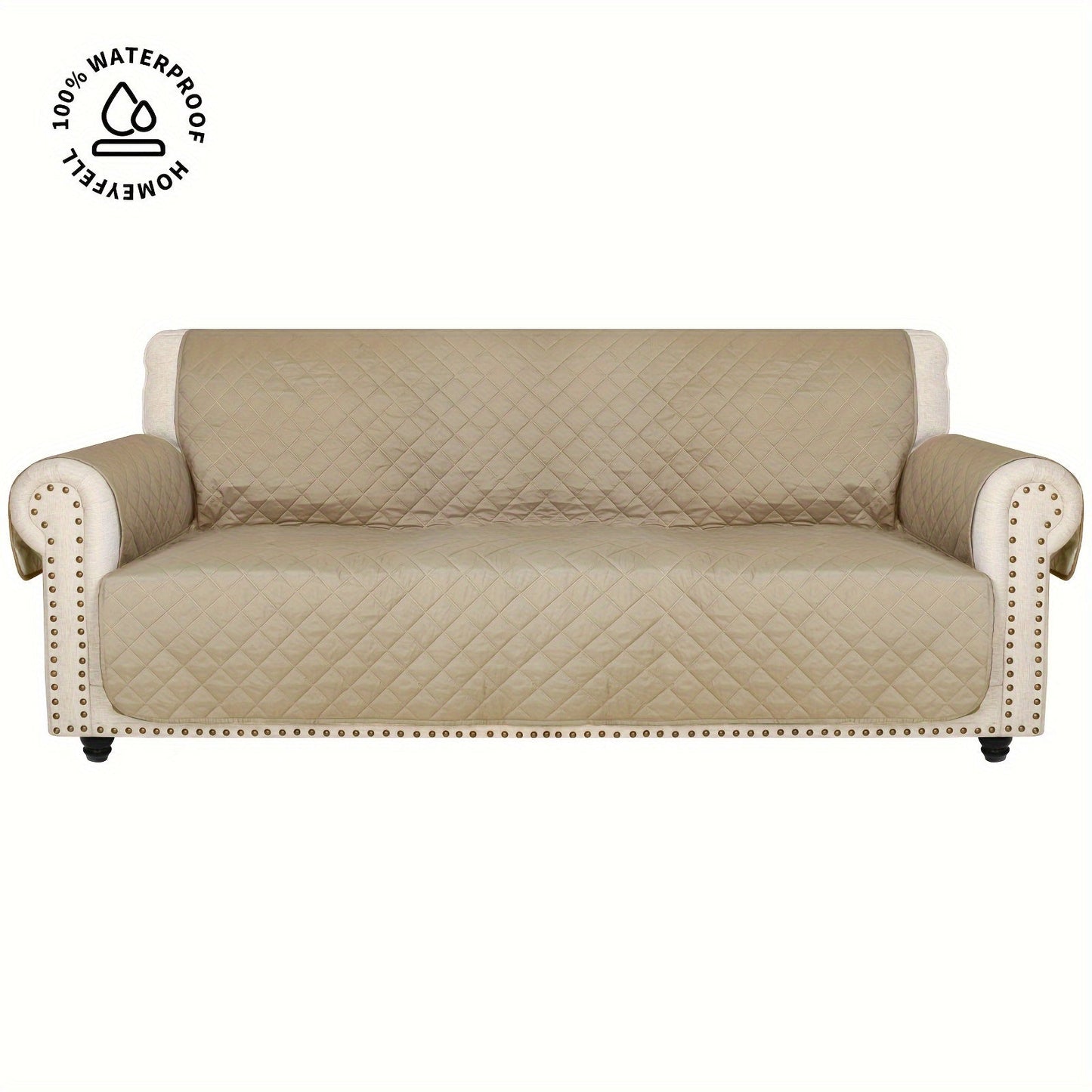 Sofa Cover Quilted Microfiber Three-Seat Panel Set with Two Foam Tubes, Straps and Side Pocket
