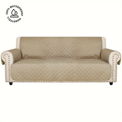 Sofa Cover Quilted Microfiber Three-Seat Panel Set with Two Foam Tubes, Straps and Side Pocket