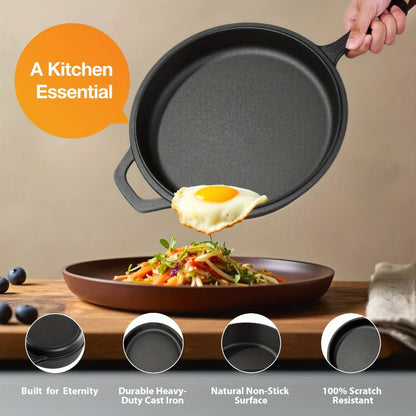 2-in-1 Cast Iron Dutch Oven with 26cm Deep Pot and Long-Handle Skillet Lid for Stovetop, Oven or Campfire