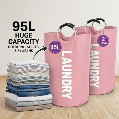 Tall 95L Laundry Basket Set with 14.96 x 31.1-Inch Fabric Bins in Single Gray or Two-Piece Color Options