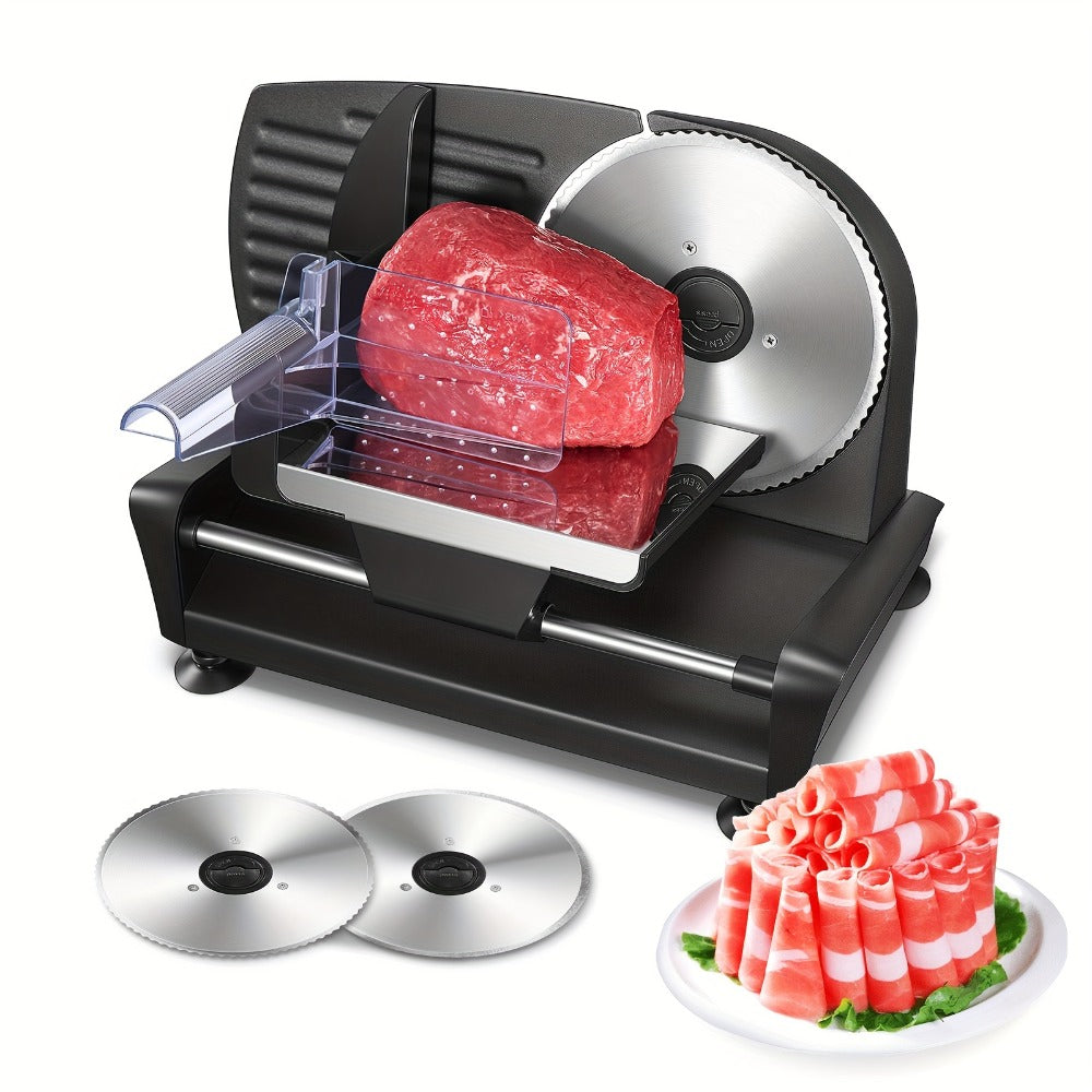 Electric Meat Slicer 200W Deli Food Slicer with Two 7.5" Removable Stainless Steel Blades for Entryways, Bedrooms and Living Spaces
