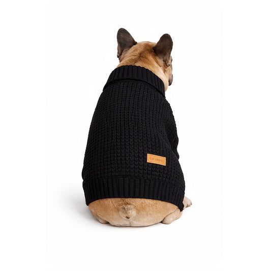 Dog Turtleneck Sweater Black – High Neck Ribbed Cuffs Warm Pet Sweater for Small Medium Large Dogs & Cats, Full-Belly Snap Button Closure