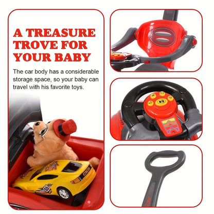 3-in-1 Toddler Push Ride & Walker Car, Baby Ride-On Toy with Guardrail, Music & Under-Seat Storage for Ages 18-36 Months