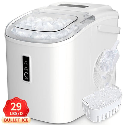 Self-Cleaning Ice Maker Countertop 8 Cubes in 6 Minutes, 2 Ice Sizes S/L, 26-Per Day, Smart ICE FULL & ADD WATER Indicators