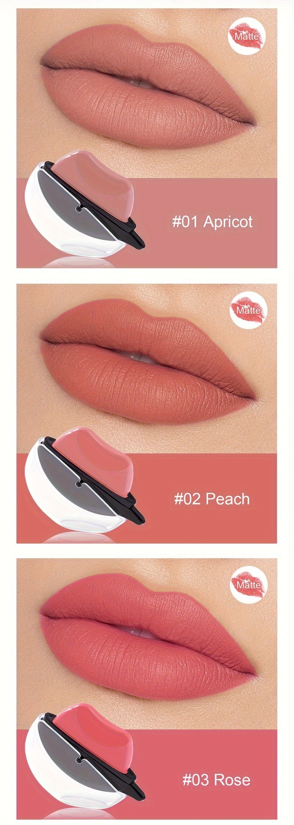 Lipstick Set, Mirsist 6-Piece Lip-Shaped Color Collection with Three Numbered Shade-Group Options