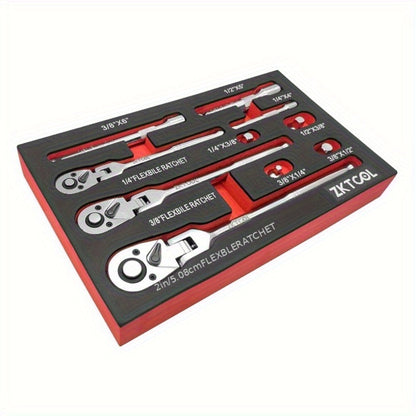Swivel Head Ratchet Wrench Set – Spring-Loaded Flex Head 1/4" 3/8" 1/2" Drive with Extension Bar, Single or Multi-Pack for Auto & Mechanical