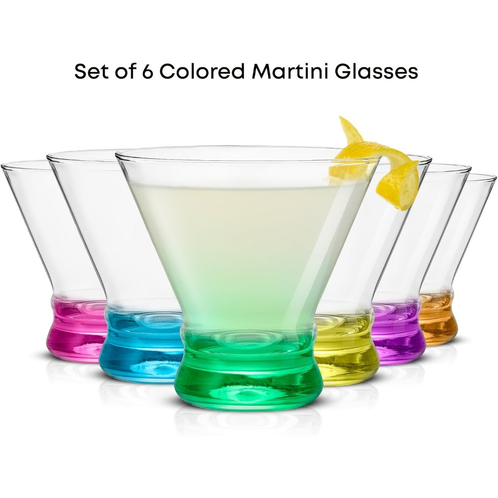 Stemless Martini Glasses Set of 6, 8oz Colored Cocktail Glasses, Margarita Bar Dessert Glassware with Gradient Color Base
