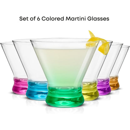 Stemless Martini Glasses Set of 6, 8oz Colored Cocktail Glasses, Margarita Bar Dessert Glassware with Gradient Color Base