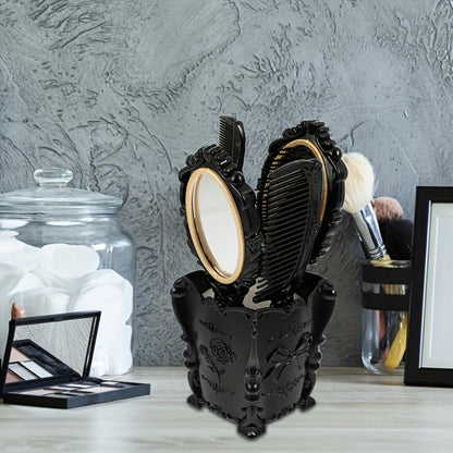 Retro Hair Comb Set with Mirror Scalp Massage Hairbrush Pocket Mirror Vintage Vanity Brush Set for Women Girls Travel Daily Grooming Makeup