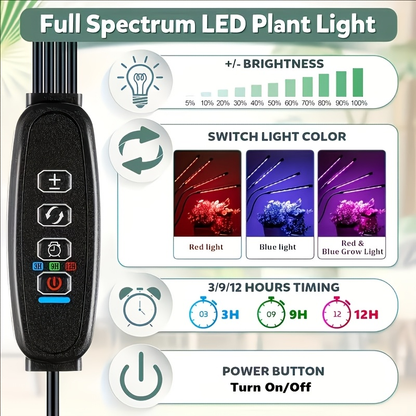 Clamp-On Red Blue LED Plant Lamp with 3, 4 or 5 Flexible Light Bars and USB Control for Shelves